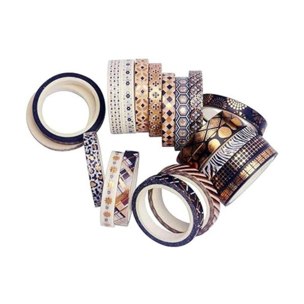 YUBX Juego de cinta washi de color negro y dorado con_5
