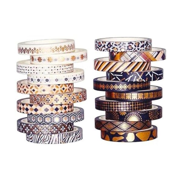 YUBX Juego de cinta washi de color negro y dorado con_3