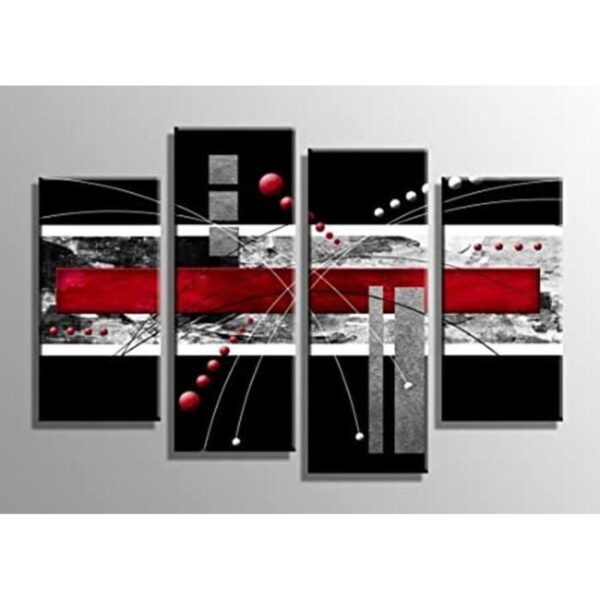 Arte de pared grande en lienzo negro y rojo 4 paneles_1