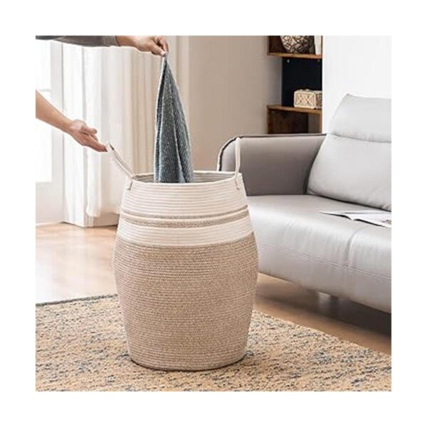Cesta tejida extra grande de 105 L con asas de cuerda de_2
