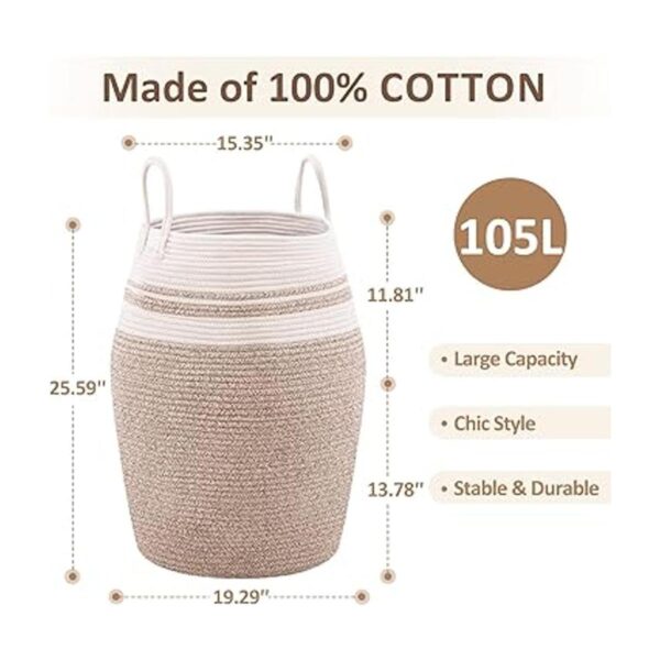 Cesta tejida extra grande de 105 L con asas de cuerda de_5