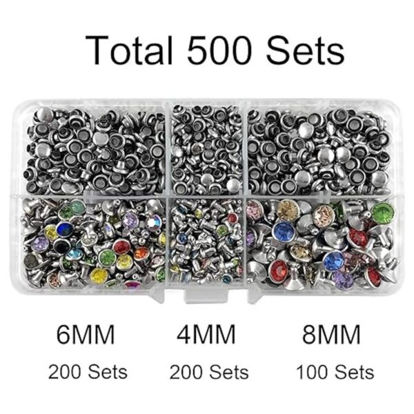 500 juegos de remaches de cristal de circonita de colores