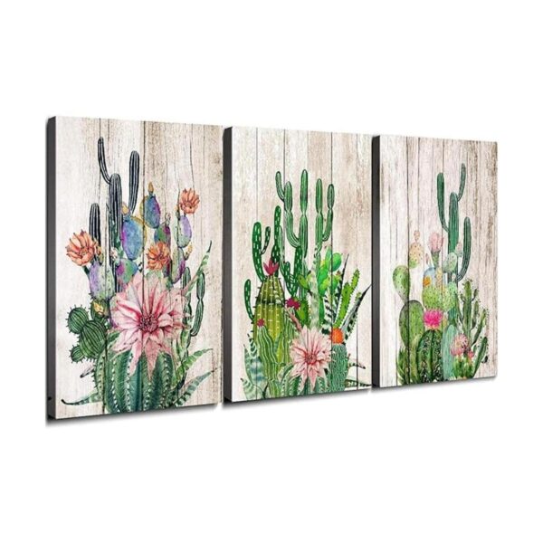 Arte de pared bohemia con cactus para decorar el baño el_1