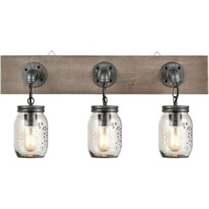 Farmhouse Luces de pared de madera y vidrio para baño 3_1