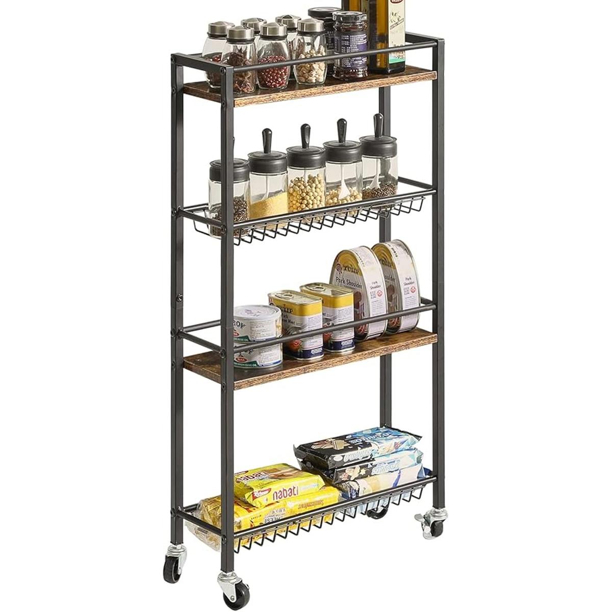 YMYNY Slim Kitchen Storage Rolling Cart 4Tier Utility