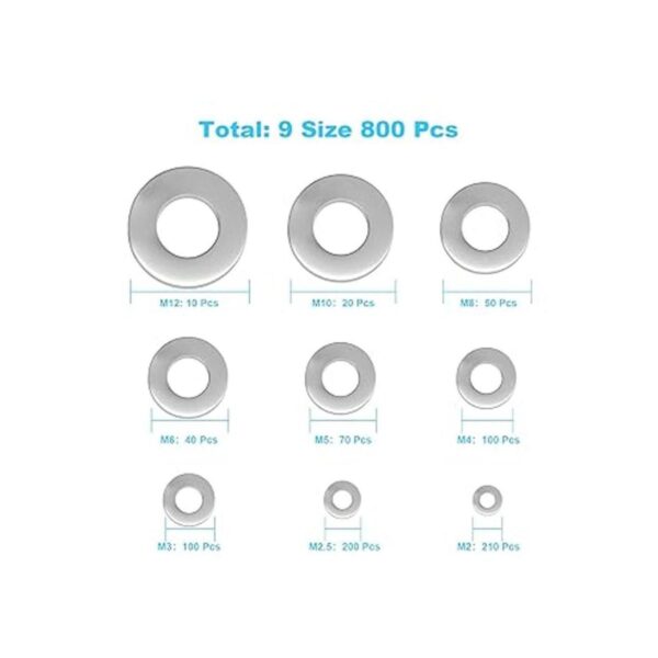 Juego de 800 arandelas planas de acero inoxidable 304 para_2