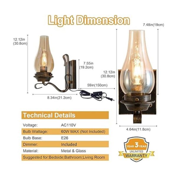 Luces de pared para dormitorio lámpara de granja rústica_3