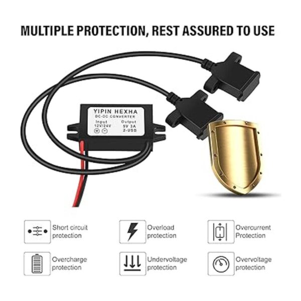 YIPIN HEXHA DC Converter 12V 24V to 5V 3A 15W Dual USB_3