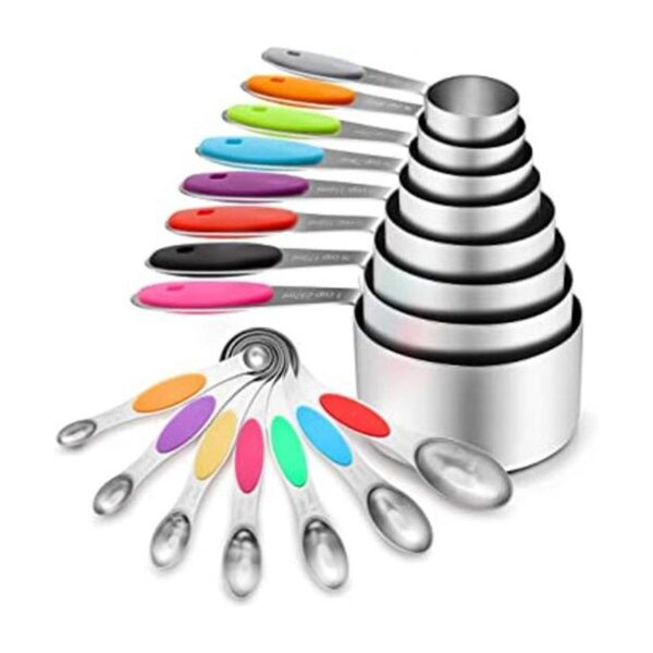 YIHONG Juego de 16 tazas y cucharas medidoras de acero