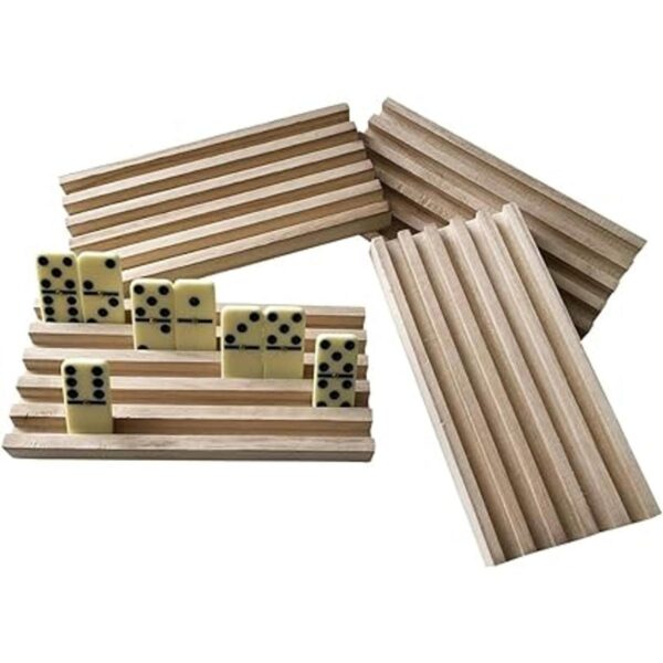 Yuanhe Juego de 4 bandejas de dominó de madera maciza_2