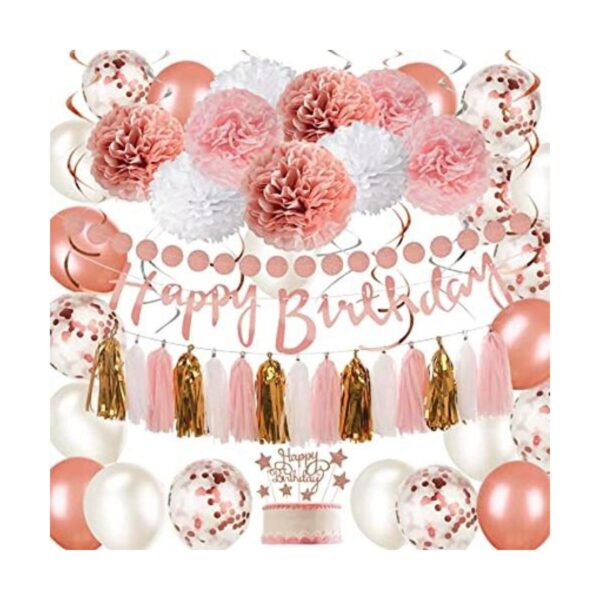Juego de decoraciones de fiesta de cumpleaños de oro rosa