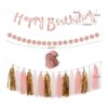 Juego de decoraciones de fiesta de cumpleaños de oro rosa