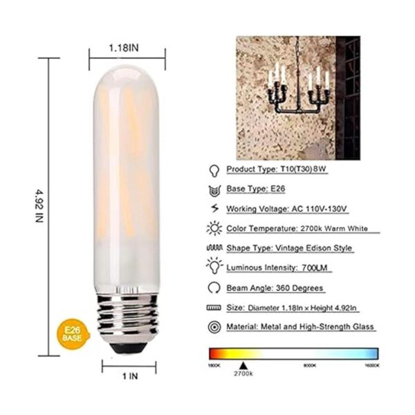 Bombilla tubular LED Edison de 8 W regulable 2700 K_3