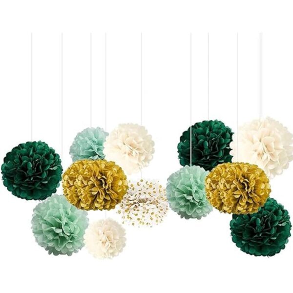 Pompones de papel de pañuelo verde degradado con puntos_1
