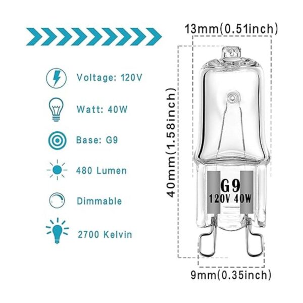 Bombilla halógena G9 de 40 W 120 V T4 JCD base G9 2_2