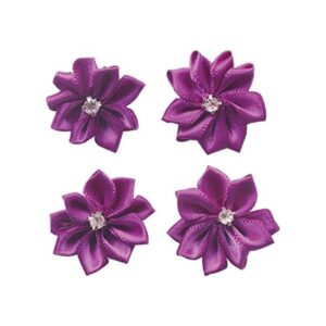 lazos de flores de satén púrpura con apliques de diamantes_1