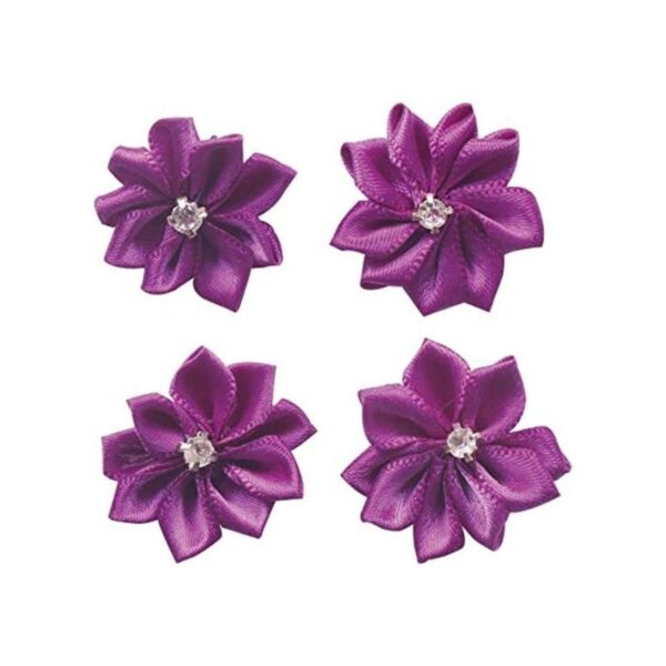 lazos de flores de satén púrpura con apliques de diamantes_1