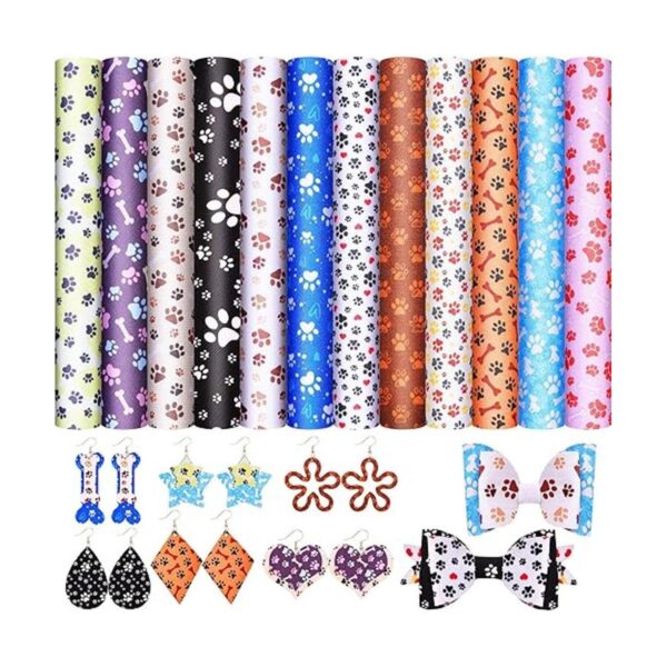 12 hojas de cuero sintético con estampado de huellas de