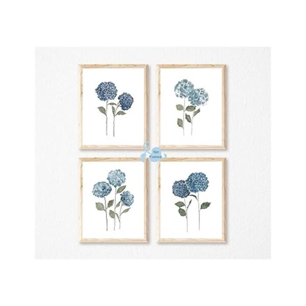 Arte de pared en lienzo floral de hortensias de flor azul_2