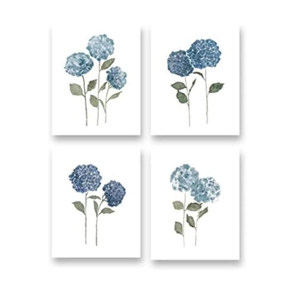 Arte de pared en lienzo floral de hortensias de flor azul_1