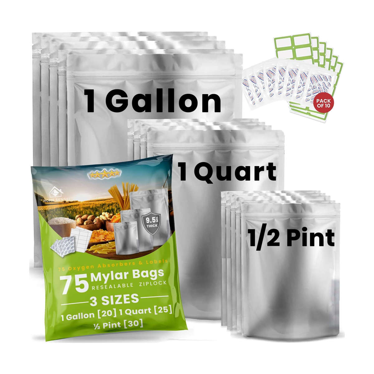 75 bolsas de Mylar para almacenamiento de alimentos