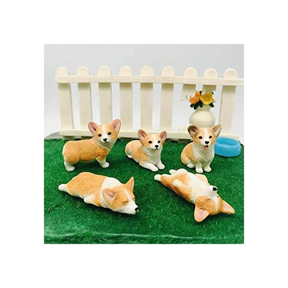 XinTX Paquete de 5 figuras de escultura de corgi pintadas