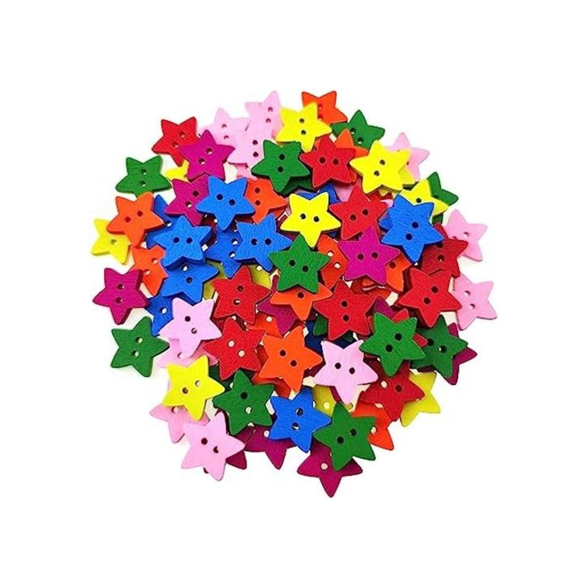 100 botones de estrellas de madera coloridos con 2