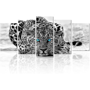 Panel de lienzo en blanco y negro con dibujo de leopardo_1