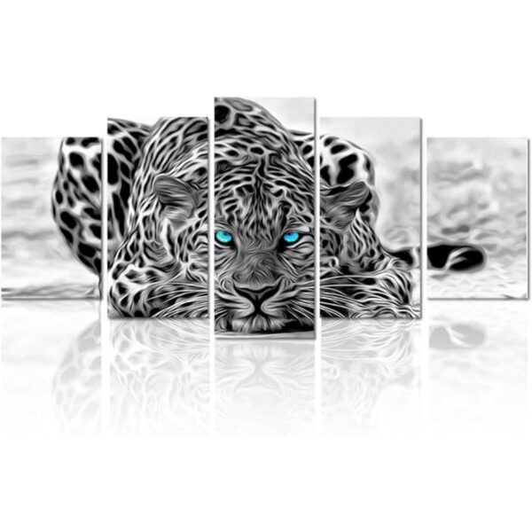 Panel de lienzo en blanco y negro con dibujo de leopardo_1