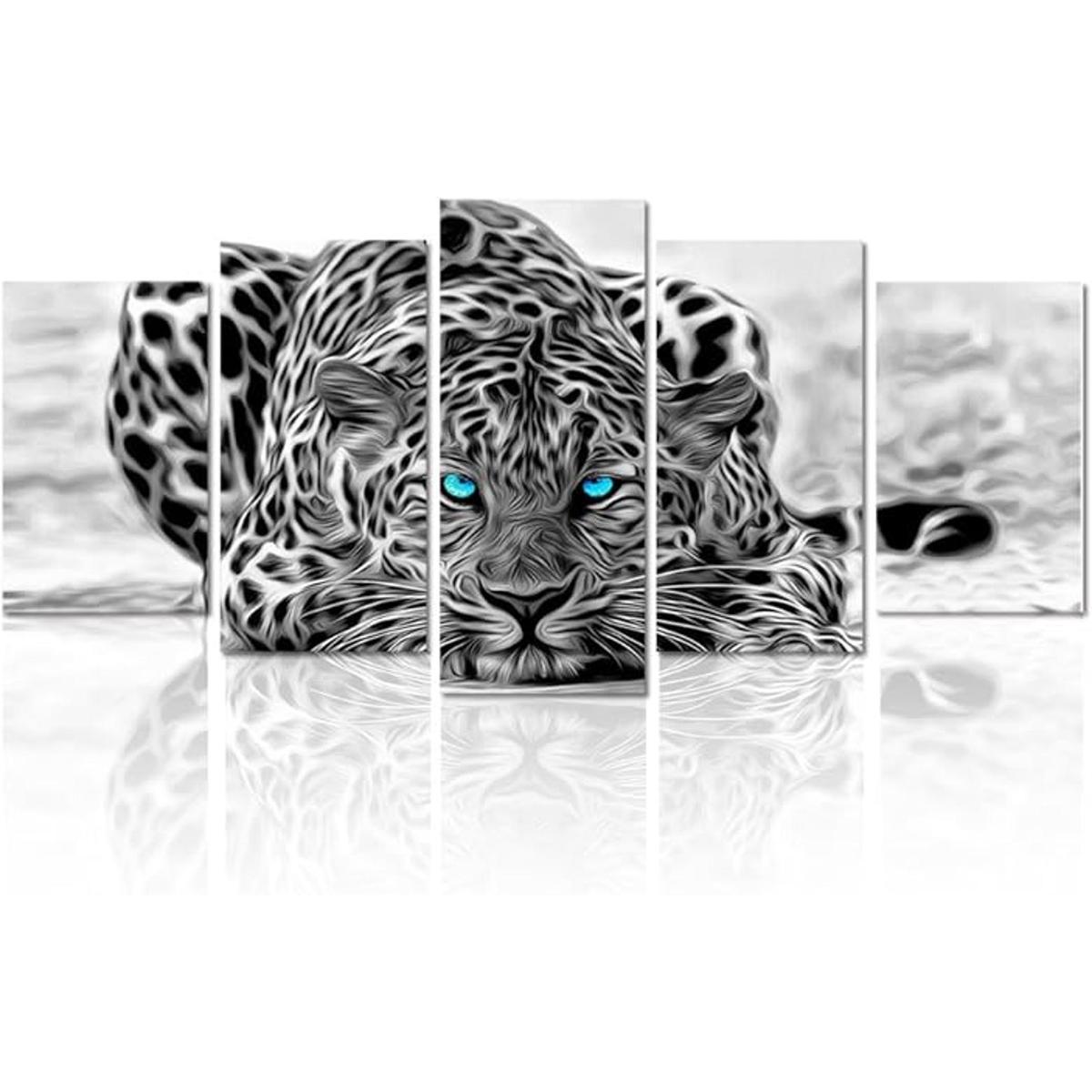 Panel de lienzo en blanco y negro con dibujo de leopardo