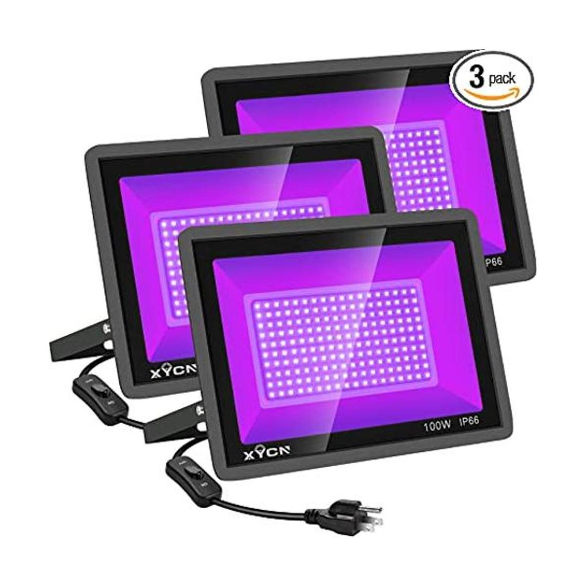 XYCN Paquete de 3 luces LED negras de 100 W luz de