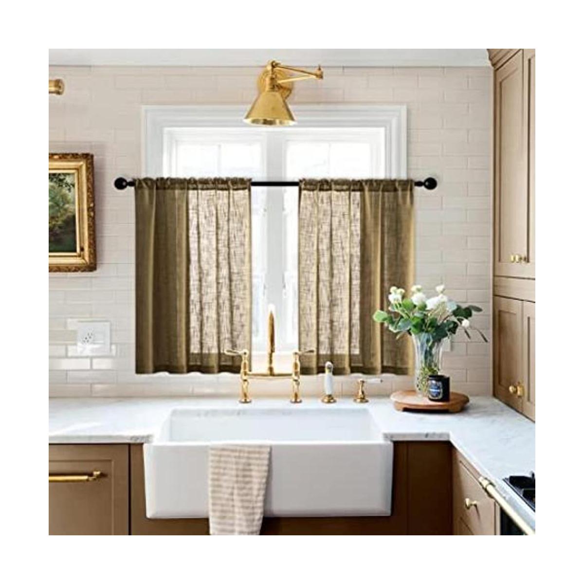 Cortinas de cocina marrones para ventanas juego de 2