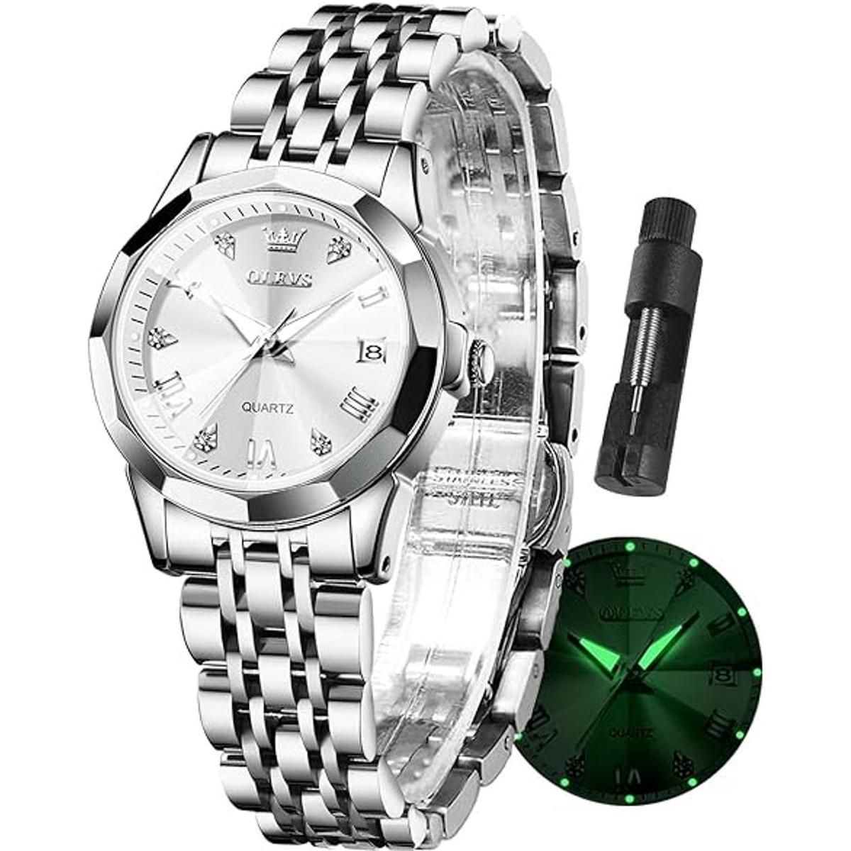 OLEVS Reloj de pulsera para mujer con fecha de oro rosa de