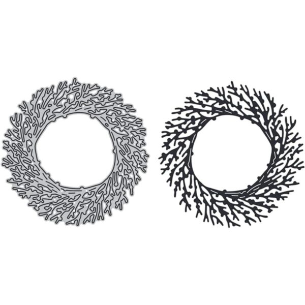 Corona de ramas troqueles de metal hojas de flores_5