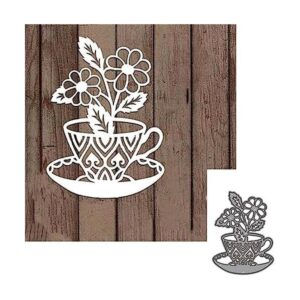 Troqueles de metal con hojas de flores de taza pétalos de_1