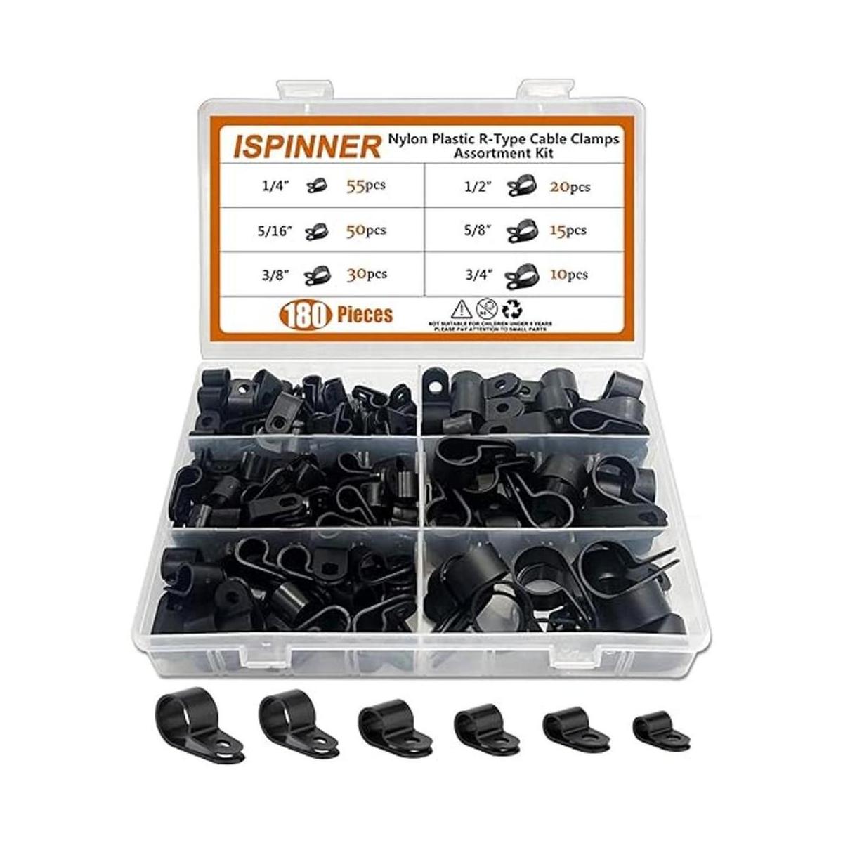 ISPINNER 180 abrazaderas de cable tipo R de plástico de