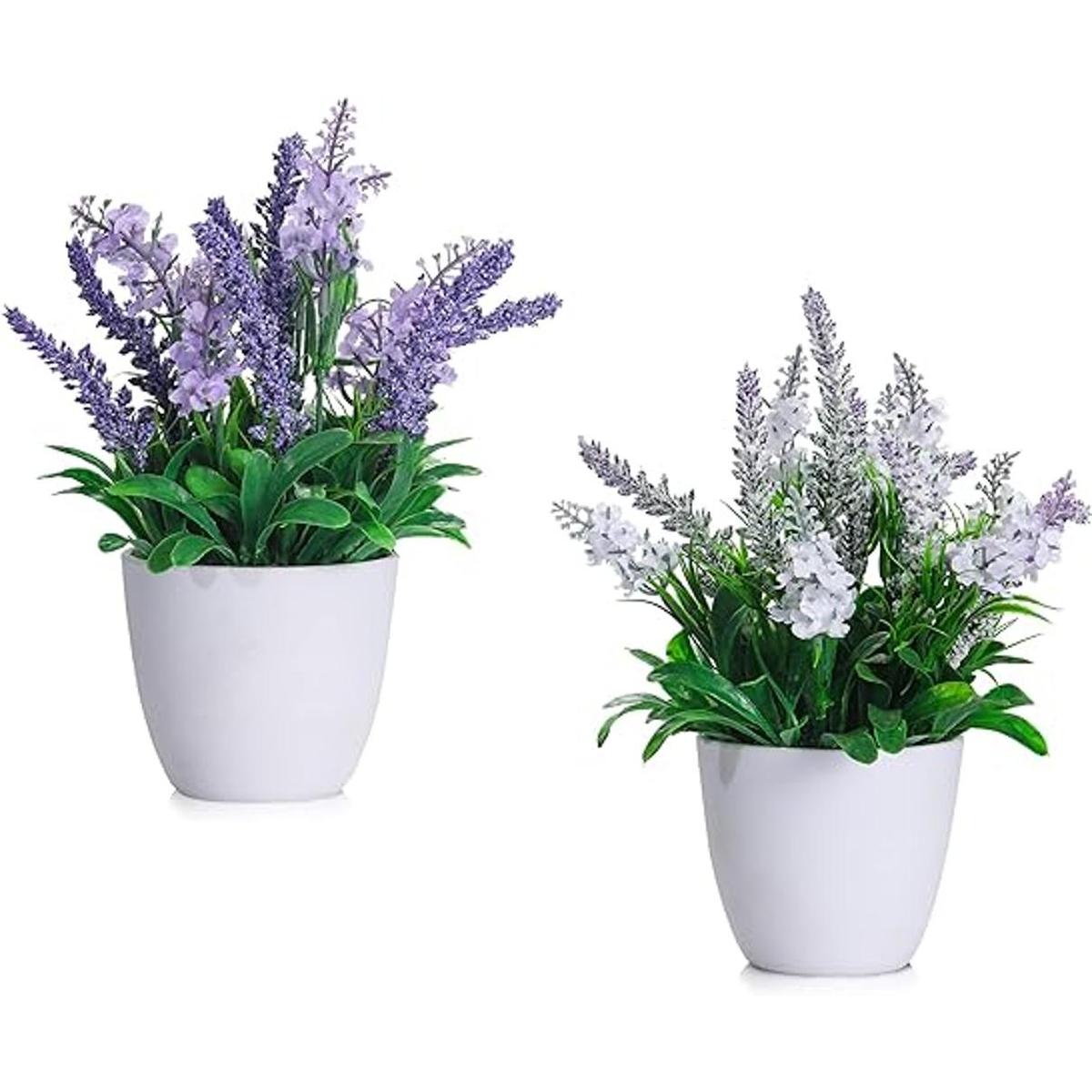 DDHS Paquete de 2 plantas artificiales de lavanda mini