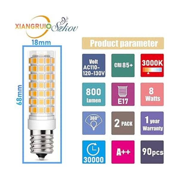 Bombilla LED E17 regulable de 8 W de consumo equivalente a