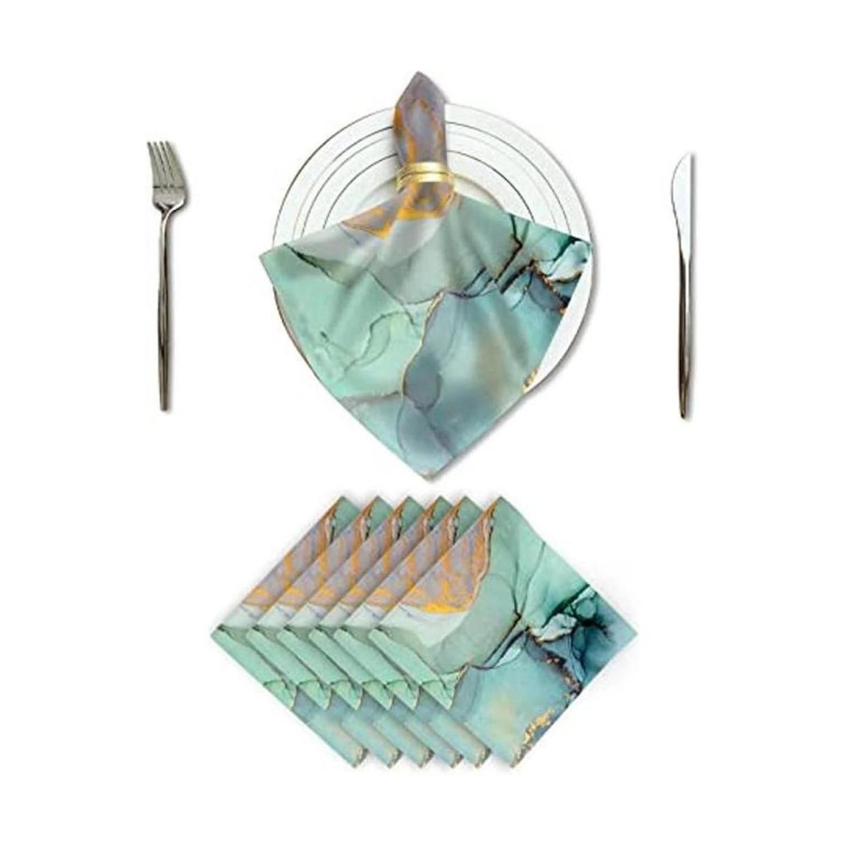 Juego de 6 servilletas de tela de mármol azul y verde