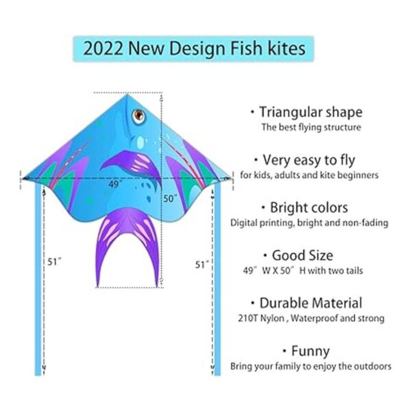 XENTUMI Cometa de pescado con cuerda cometas para niños y_2