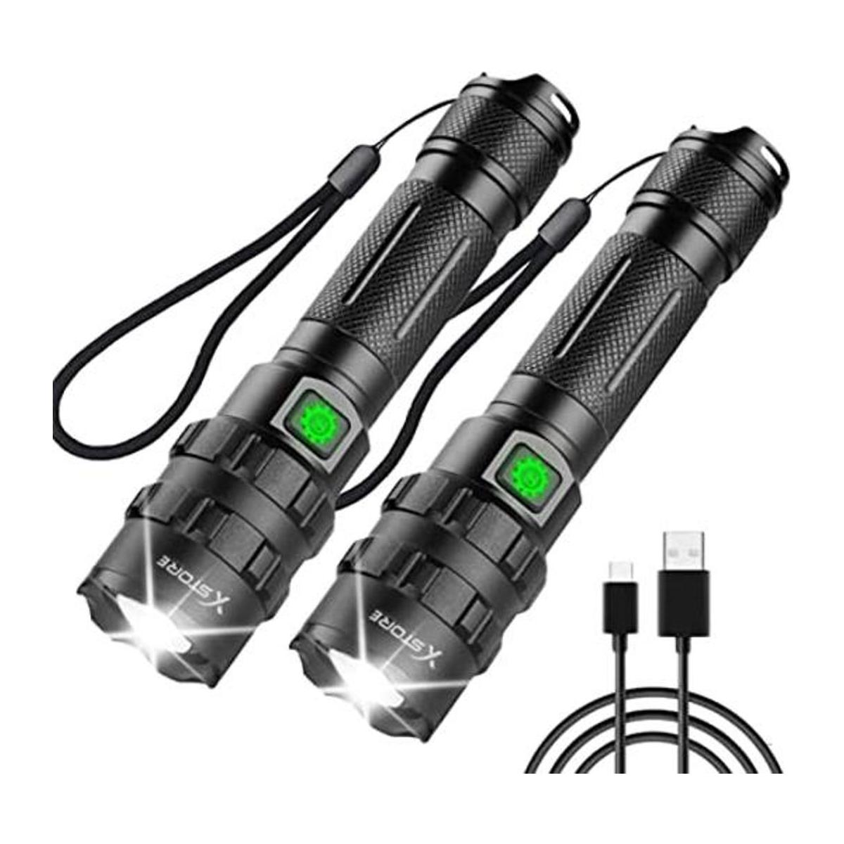 Paquete de 2 linternas LED brillantes XHP50 USB potentes