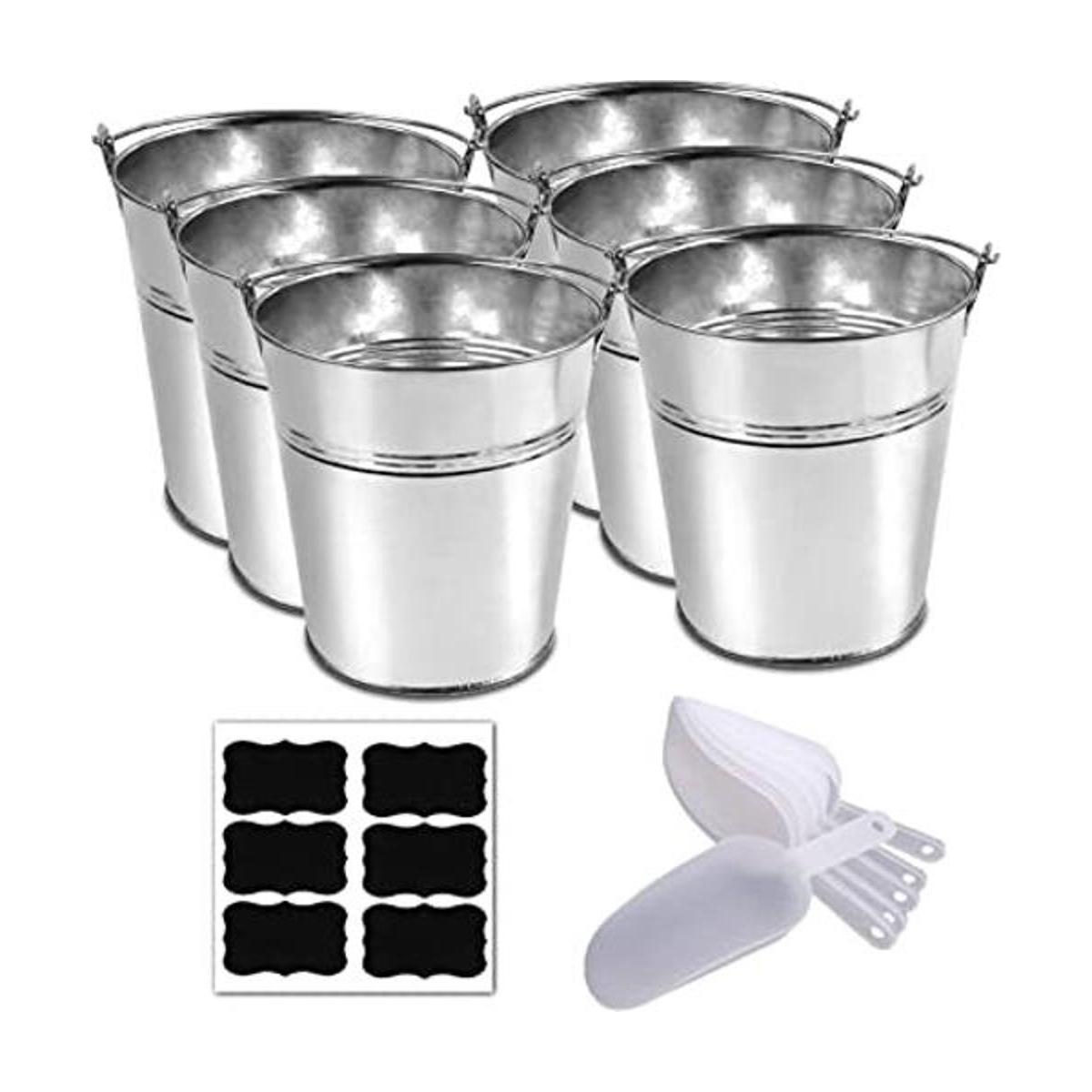 6 cubos de metal con calcomanías de pizarra y cucharas de