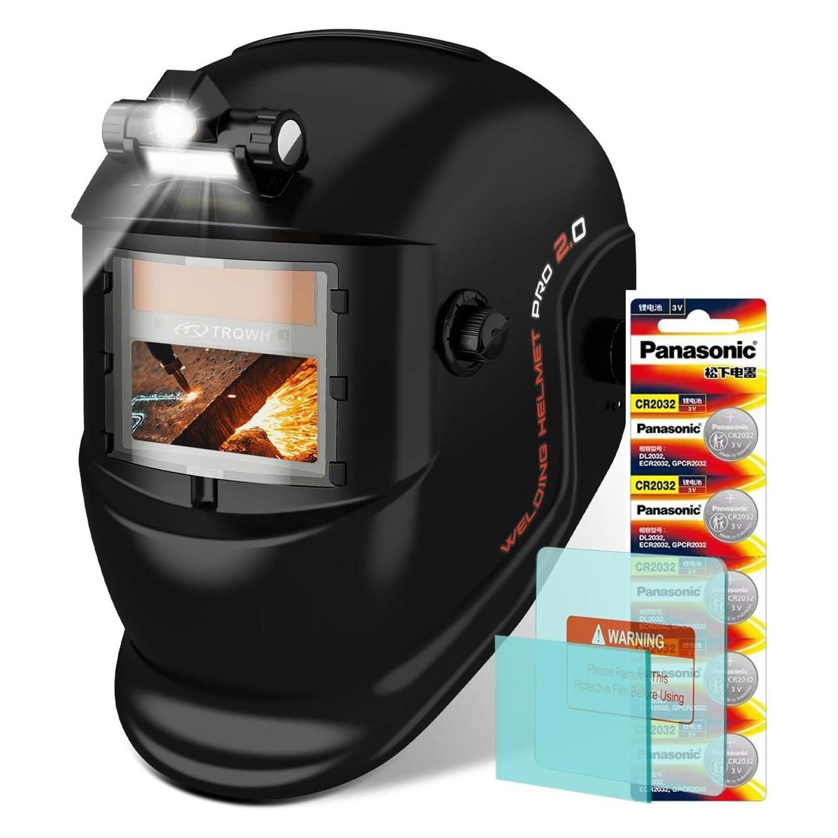 Casco de soldadura de color real con energía solar