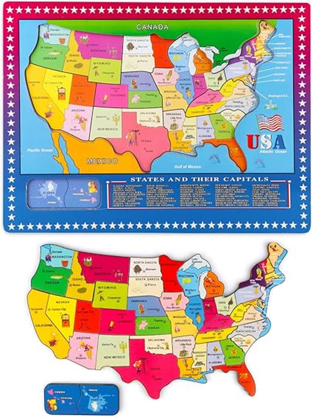 Wondertoys Rompecabezas de mapa de madera de Estados