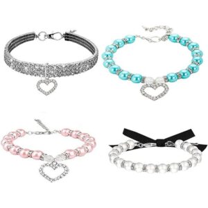de 4 collares de perlas de perro y diamantes de imitación