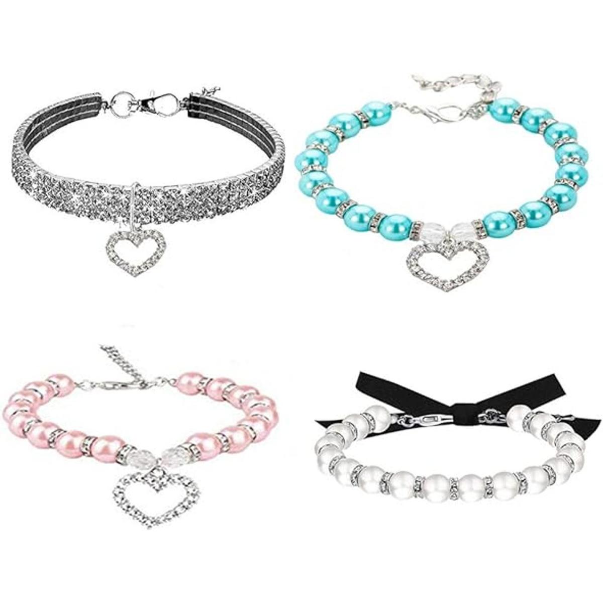 de 4 collares de perlas de perro y diamantes de imitación