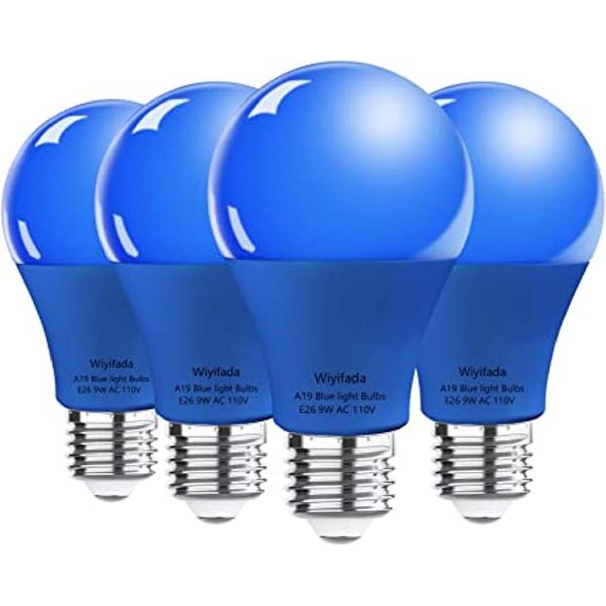 Paquete de 4 bombillas LED azules Wiyifada A19 E26 110