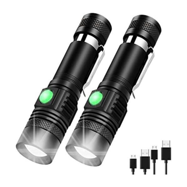 Paquete de 2 linternas LED tácticas recargables potentes_1