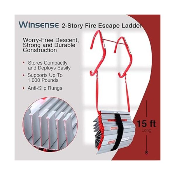 WINSENSE Escalera retráctil de escape de fuego 2 casas 15