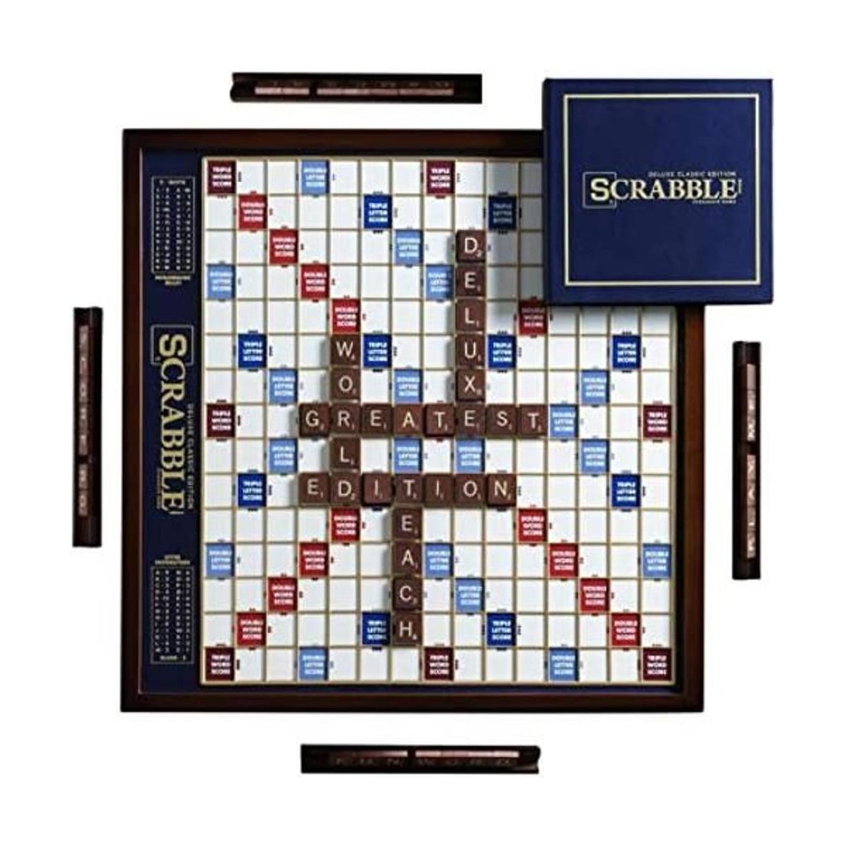 Tablero de juego de Scrabble Deluxe de madera con tablero